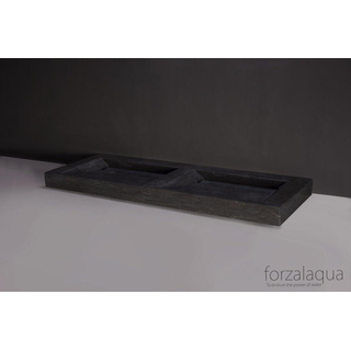 Forzalaqua Bellezza Doppio Double lavabo 140.5x51.5x9cm rectangulaire 2 lavabos 2 trous pour robinetterie granit adouci bleu gris